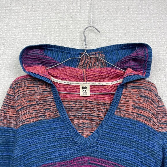 Y2K Roxy Surf Hoodie Boho Multicolor Striped Knit Women Sz M Skater Goth Emo - Picture 2 of 12